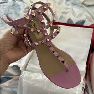 Valentino Garavani Pink Sandals with Gold Studs
